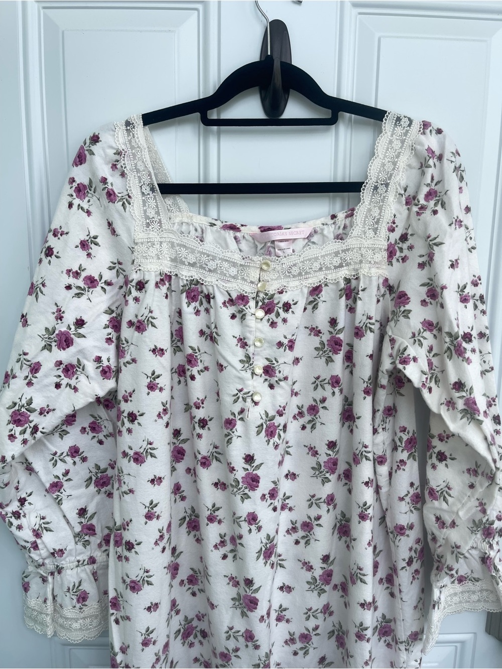 Victoria's Secret Floral Nightgown Lace Trim Cottagecore Maxi Larg - Picture 3 of 6